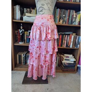 Brand New House of Blythe x Revolve Women's Small Pink Tiered Maxi Skirt Floral